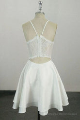 Cute Spaghetti Straps V Neck Knee Length Short Cocktail Dress, Homecoming Dresses